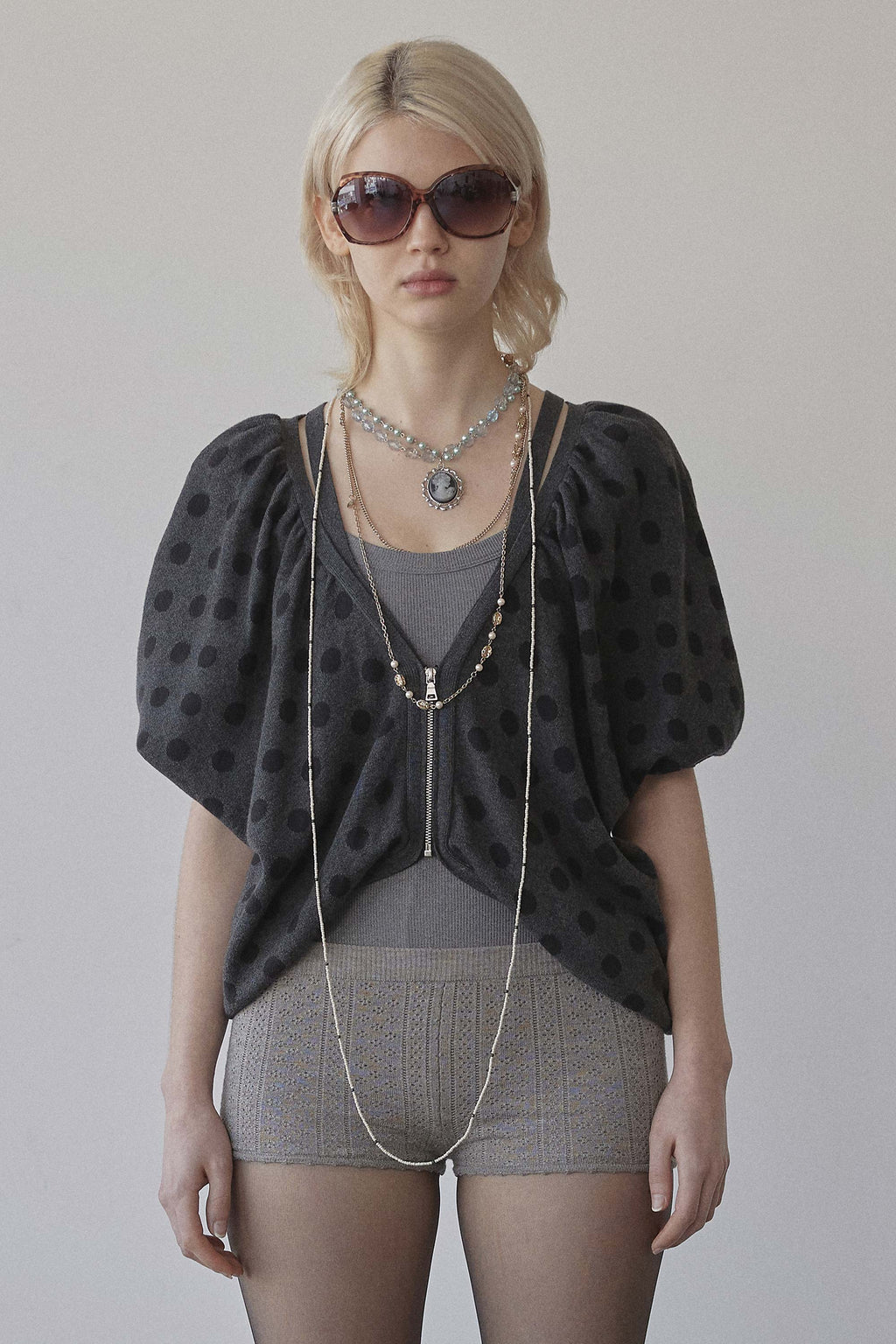 Jacquard Knit Cardigan D.Gray Dot