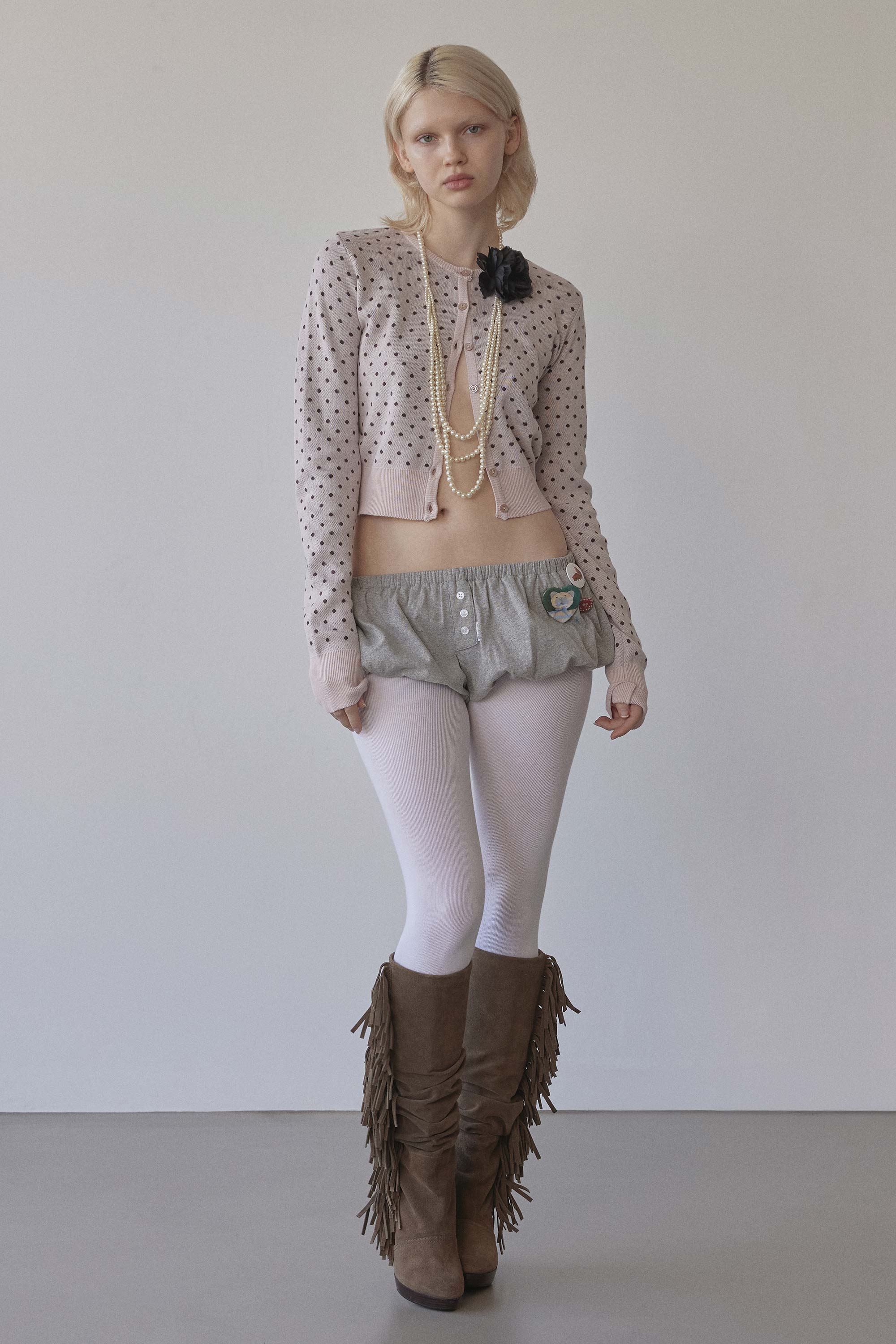 Polka Dot Cardigan Baby Pink/Brown