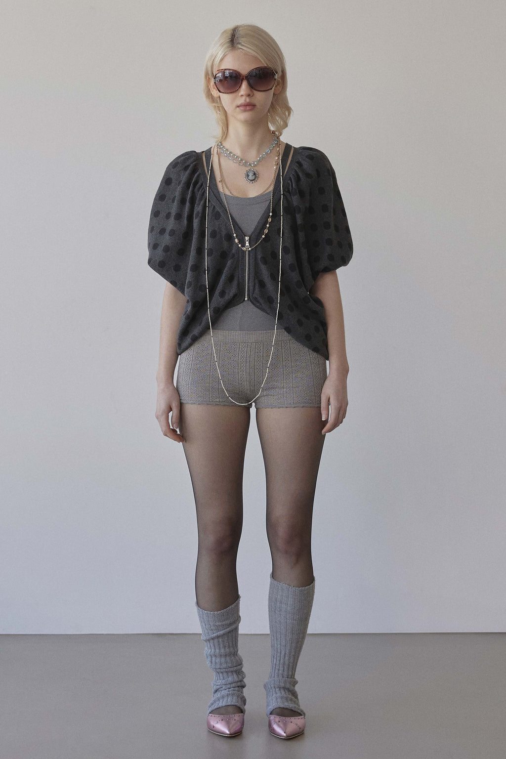 Jacquard Knit Cardigan D.Gray Dot